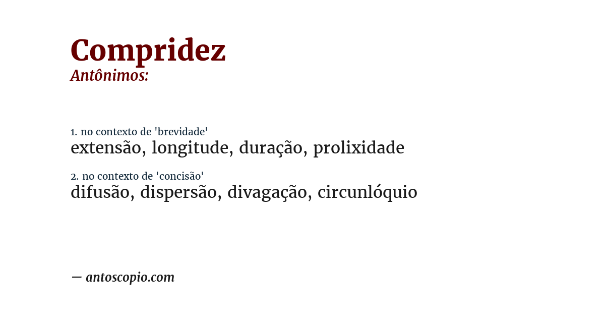 Antônimo de compridez