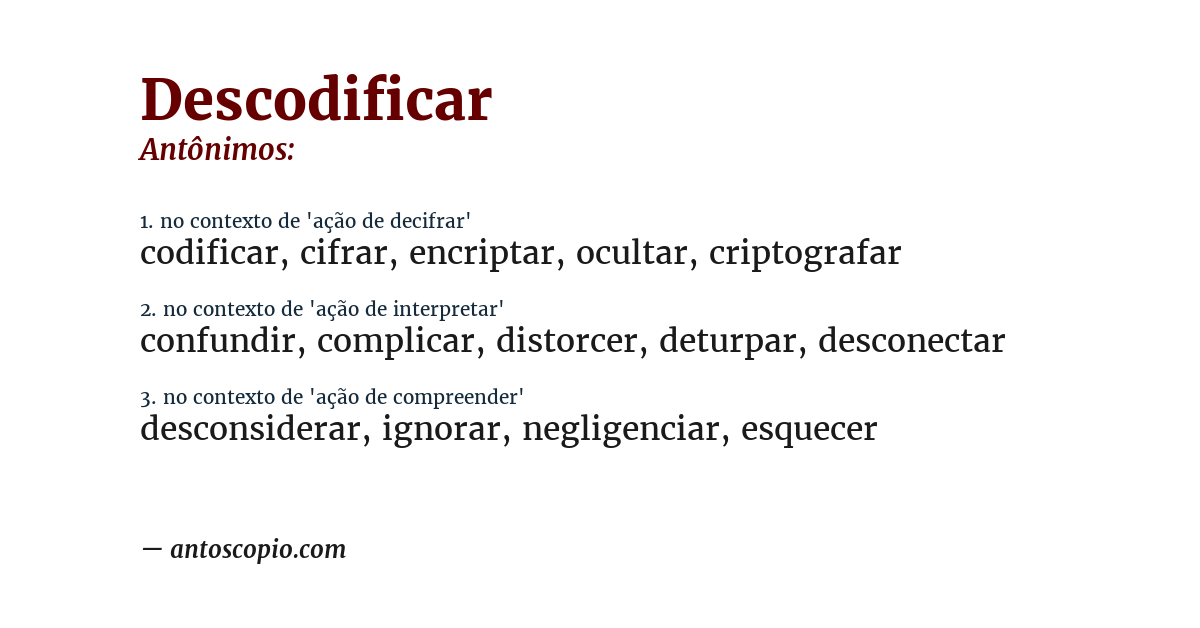 Antônimo de descodificar