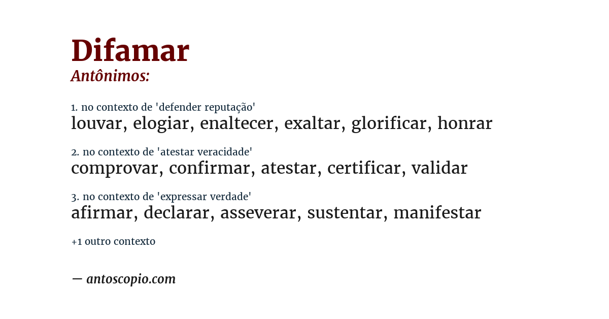 Antônimo de difamar
