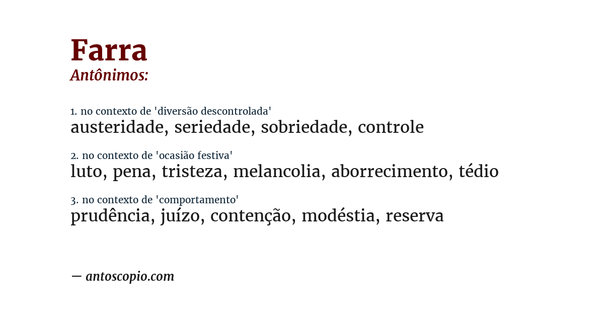 Antônimo de farra