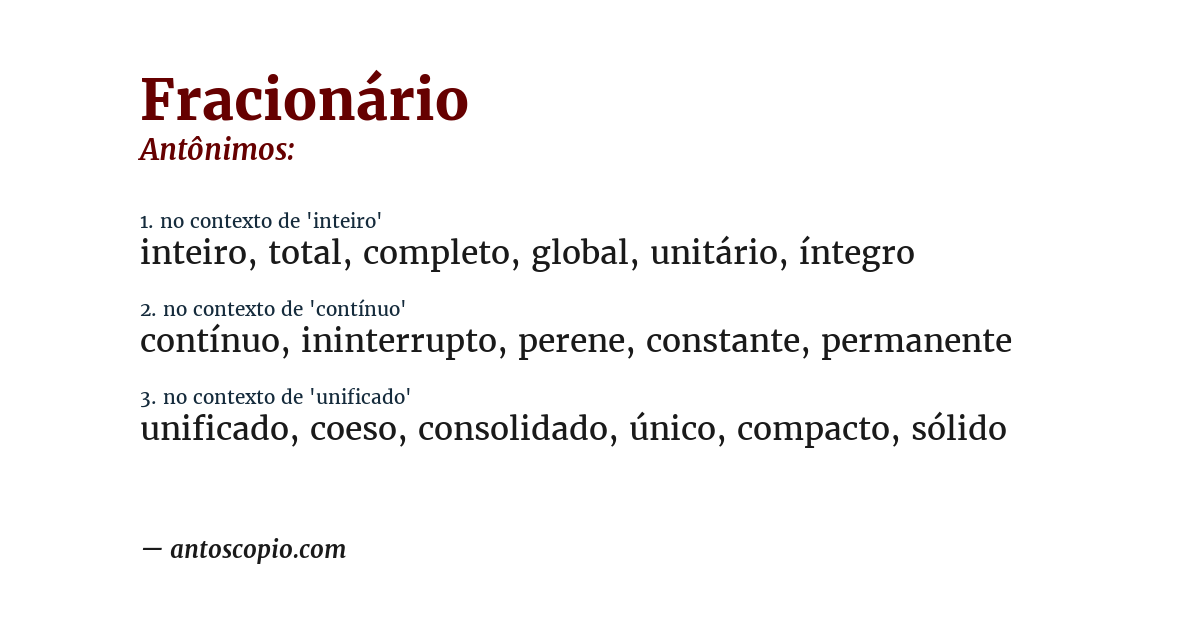 Antônimo de fracionário
