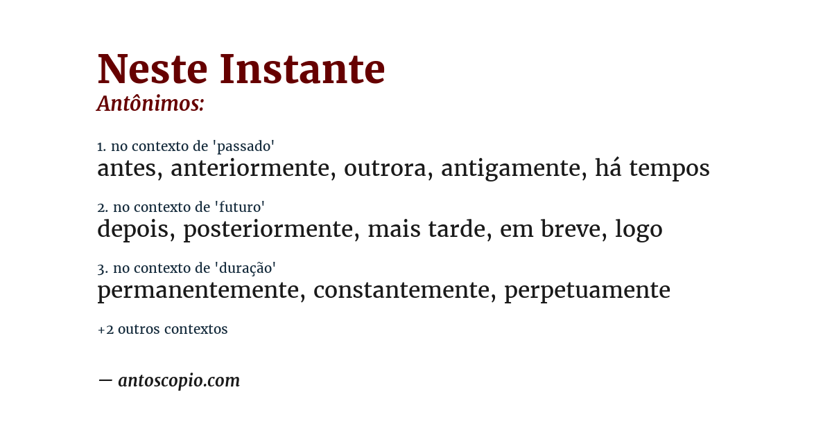 Antônimo de neste instante