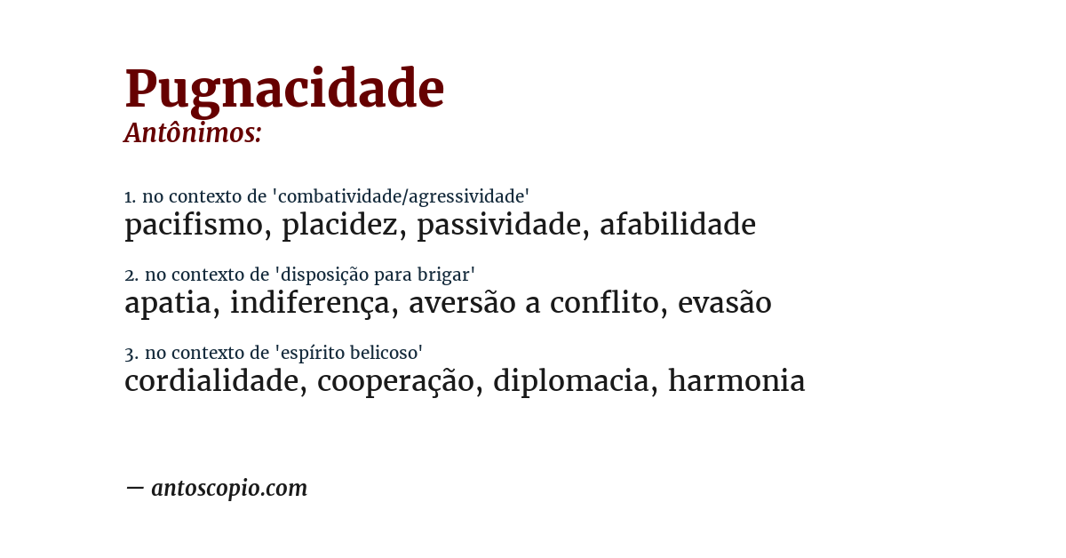 Antônimo de pugnacidade