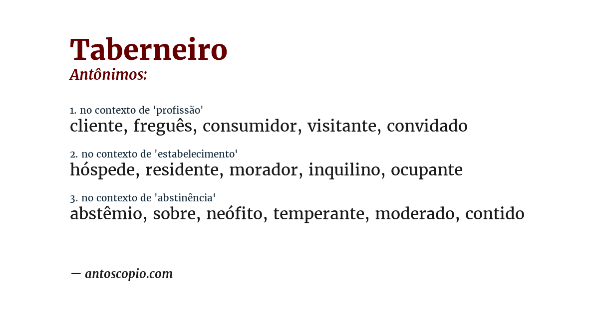 Antônimo de taberneiro