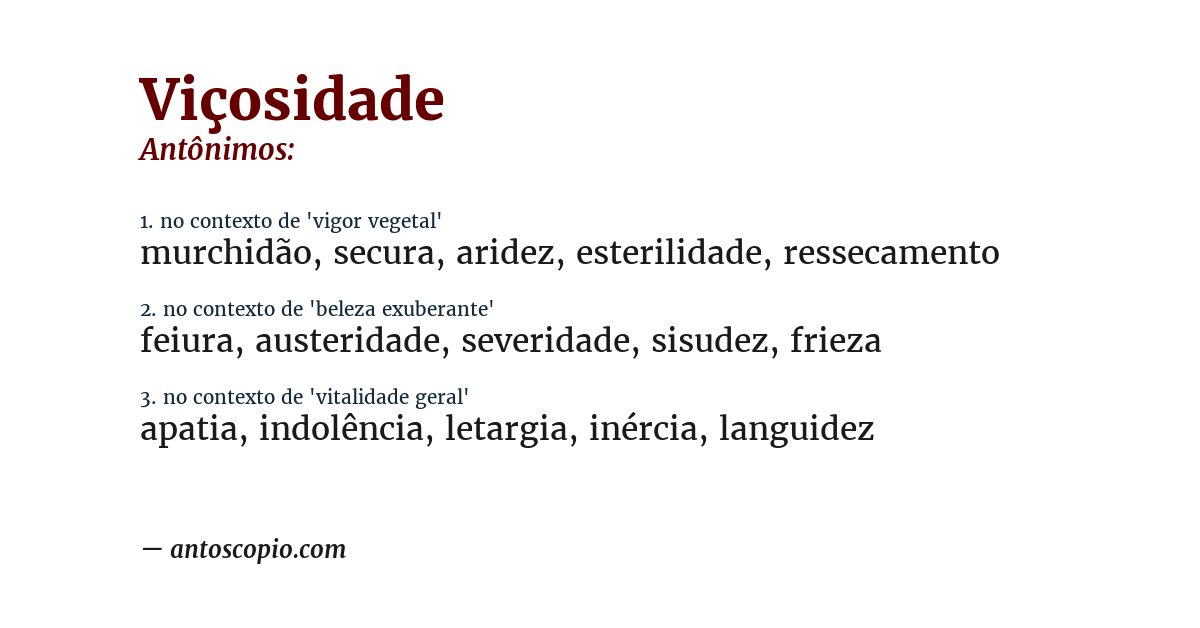 Antônimo de viçosidade