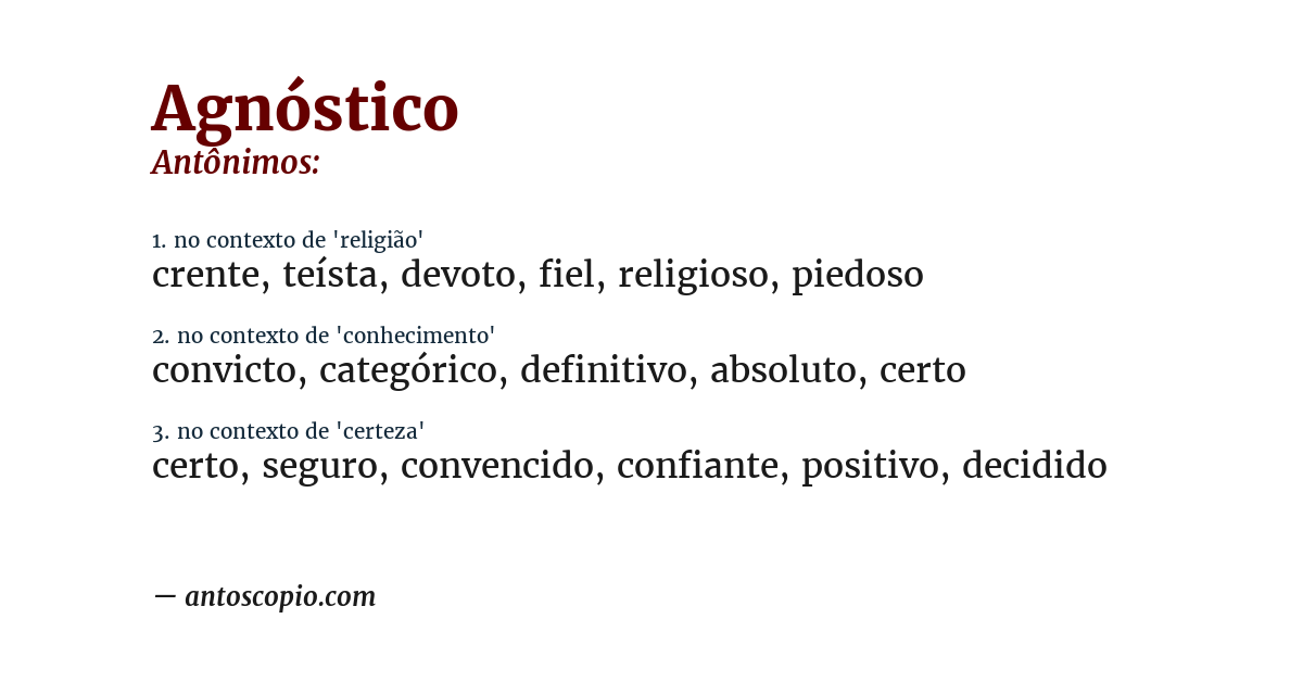 Antônimo de agnóstico