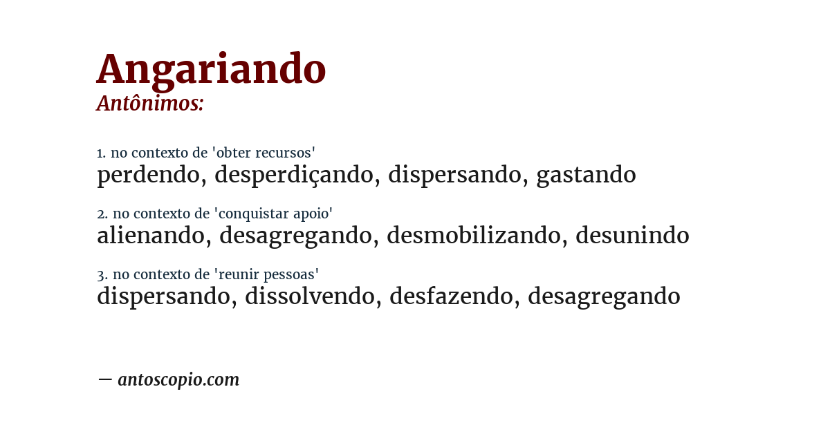 Antônimo de angariando