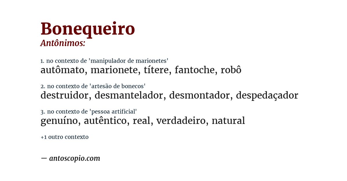 Antônimo de bonequeiro