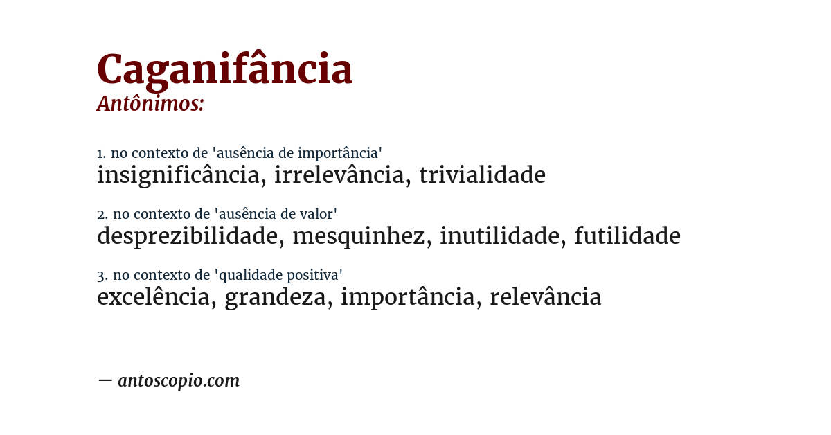 Antônimo de caganifância