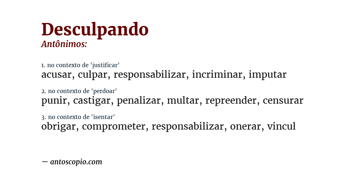 Antônimo de desculpando