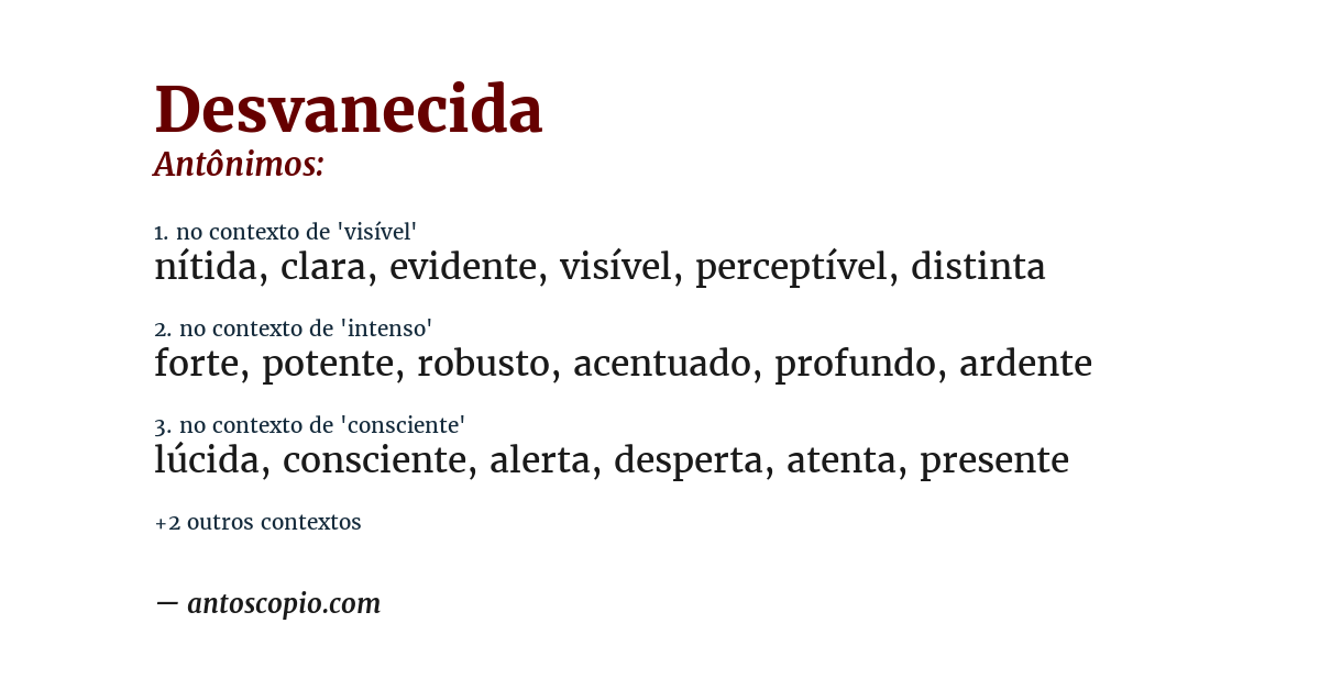 Antônimo de desvanecida