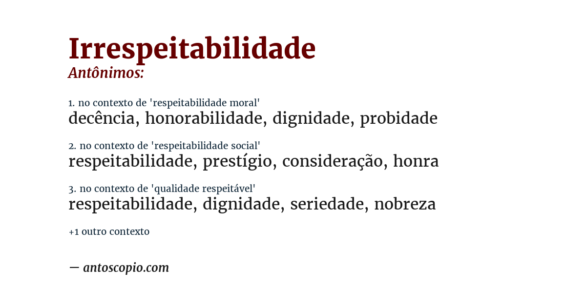 Antônimo de irrespeitabilidade