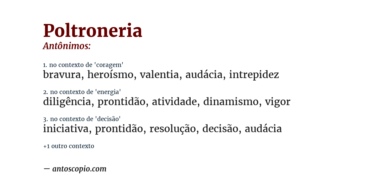 Antônimo de poltroneria