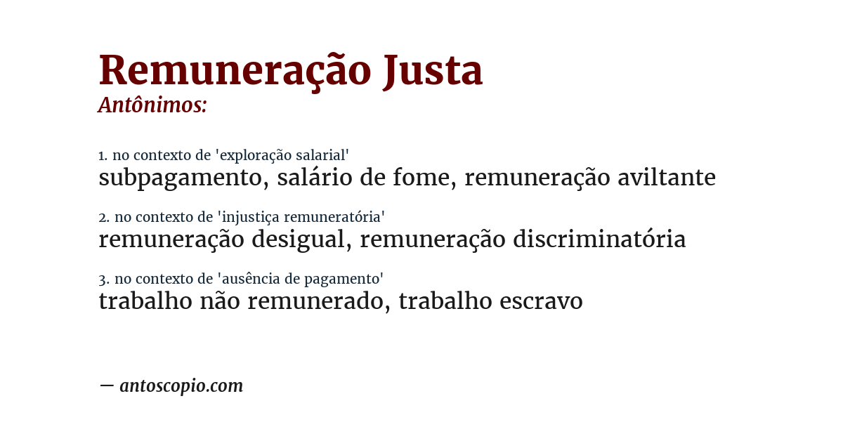 Antônimo de remuneração justa