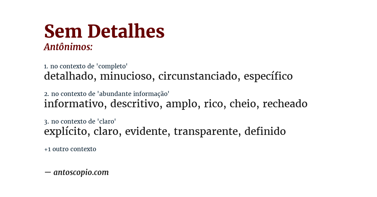 Antônimo de sem detalhes