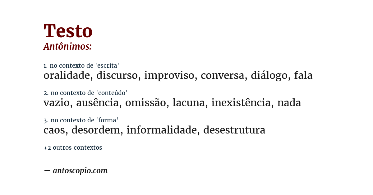 Antônimo de testo