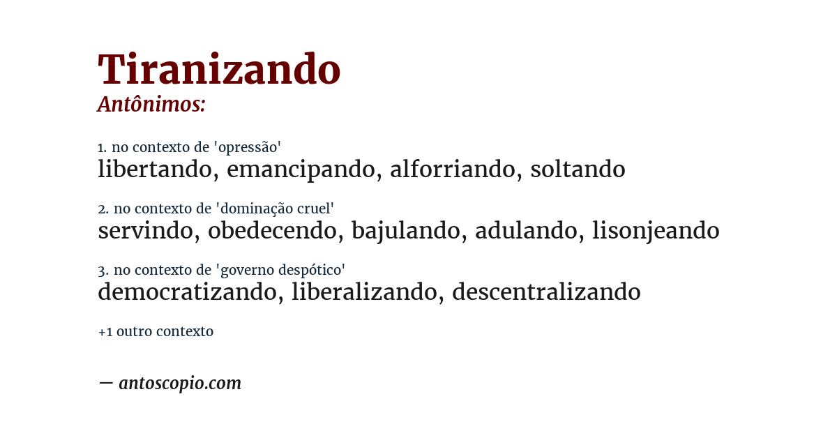 Antônimo de tiranizando