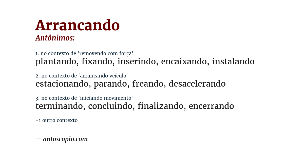 Antônimo de arrancando