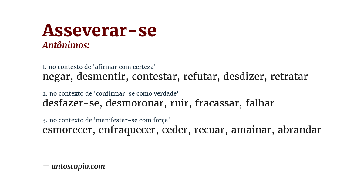 Antônimo de asseverar-se