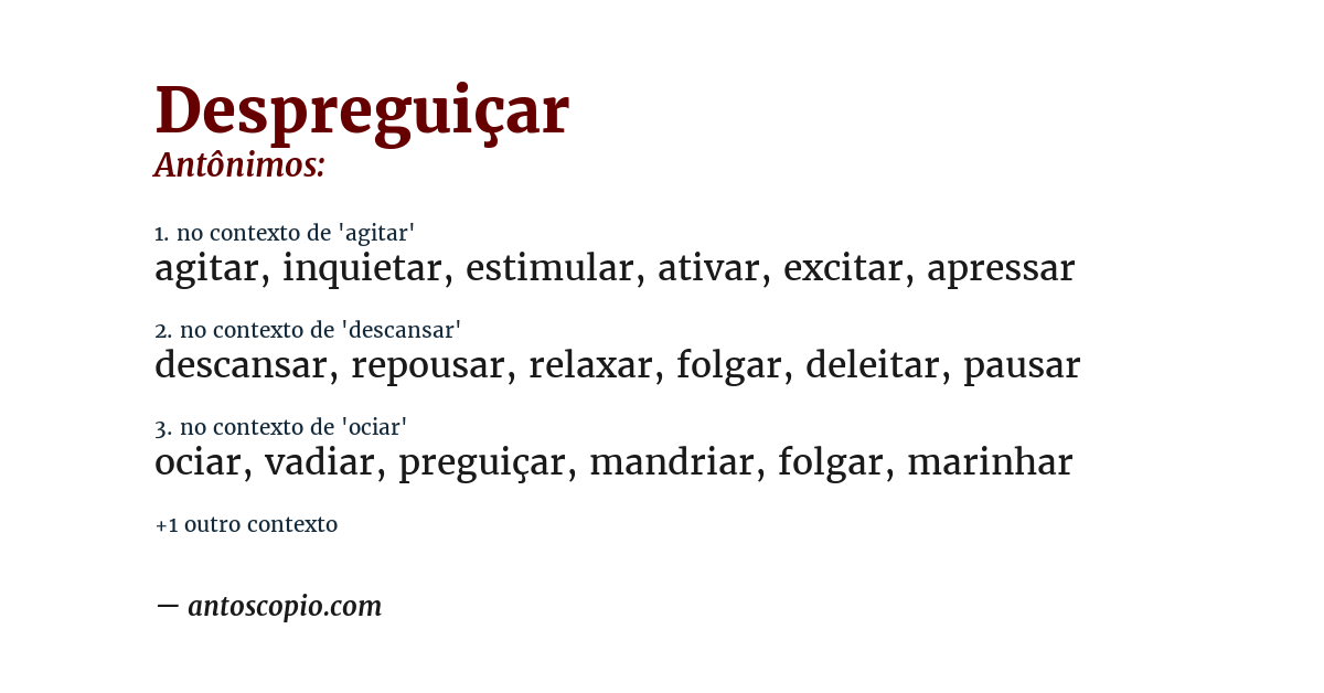 Antônimo de despreguiçar