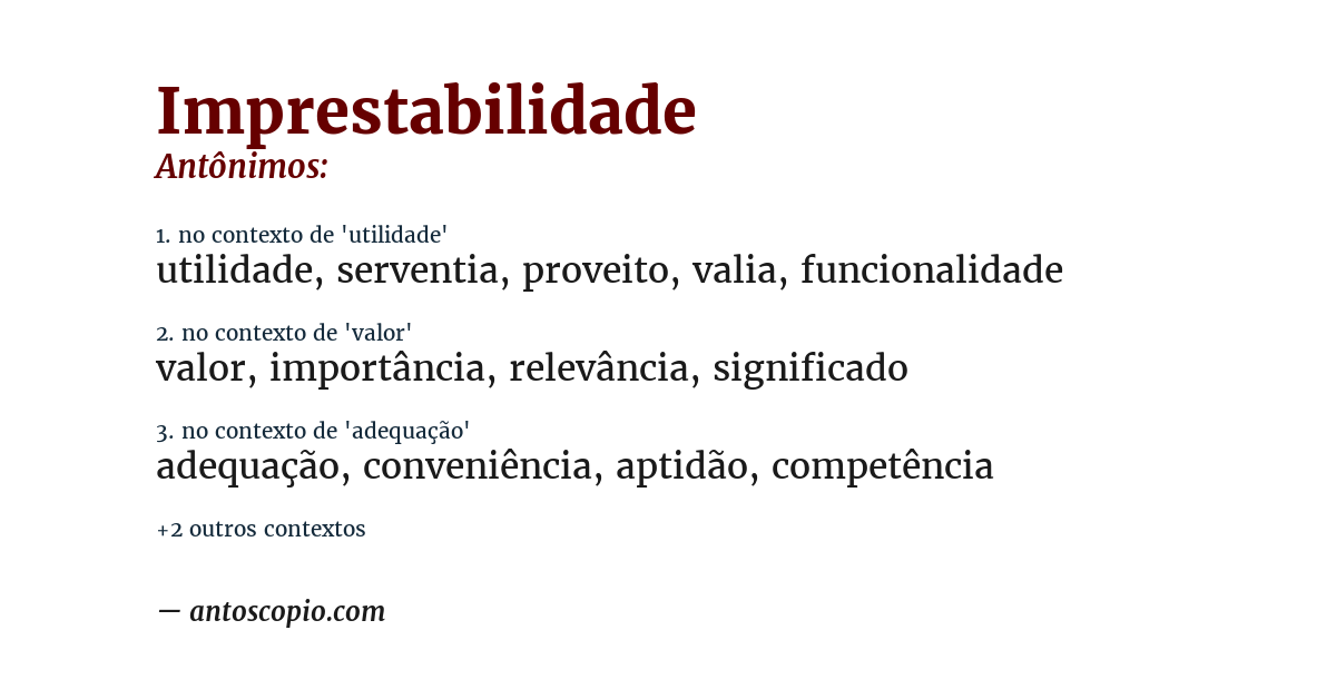 Antônimo de imprestabilidade