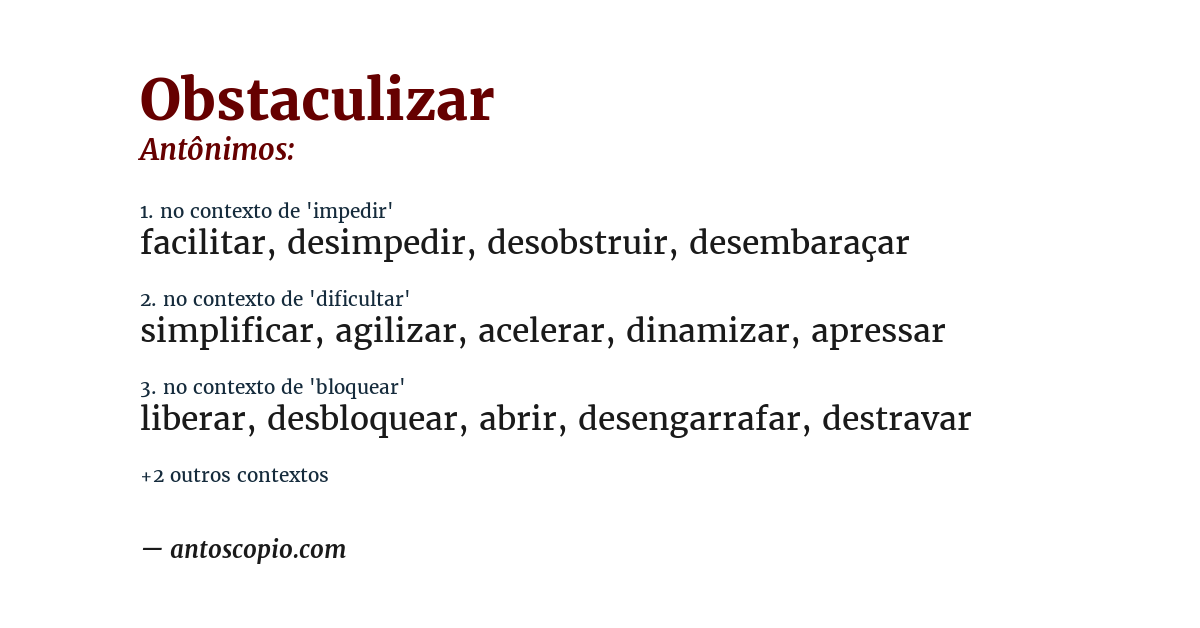 Antônimo de obstaculizar