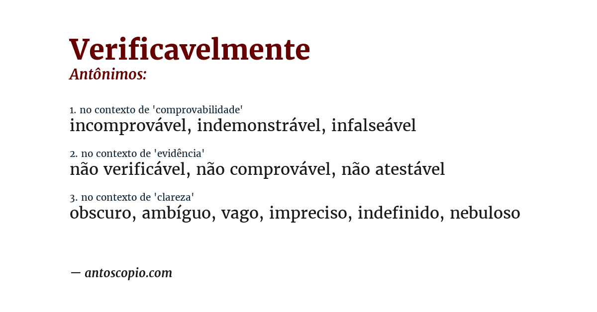 Antônimo de verificavelmente