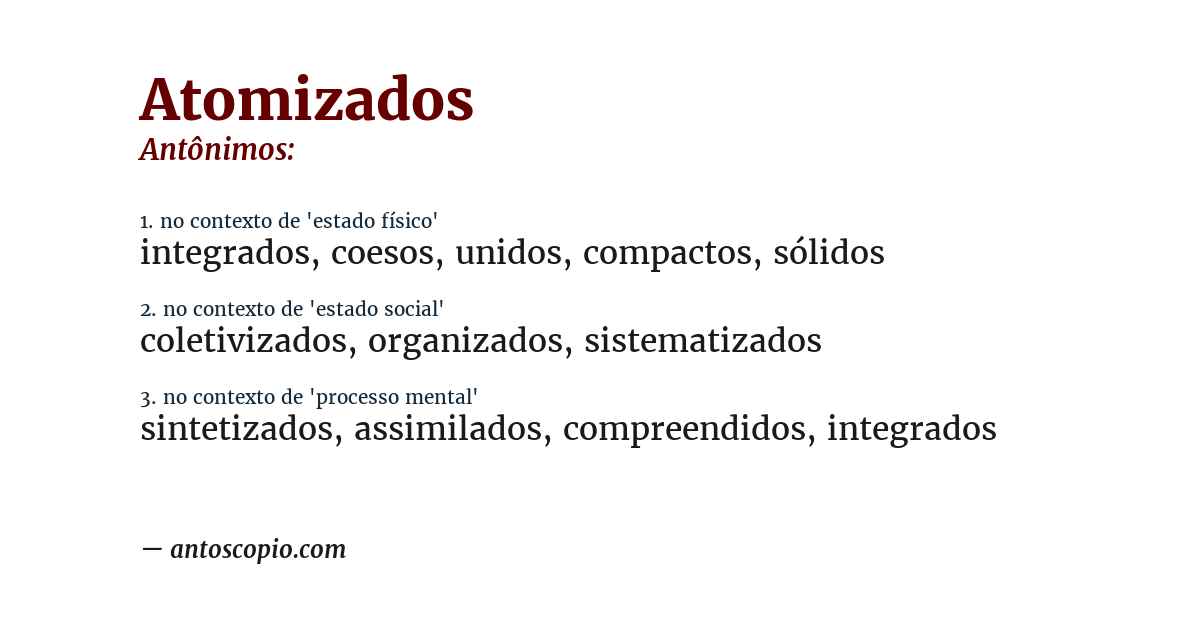 Antônimo de atomizados