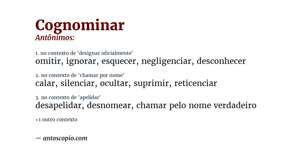 Antônimo de cognominar