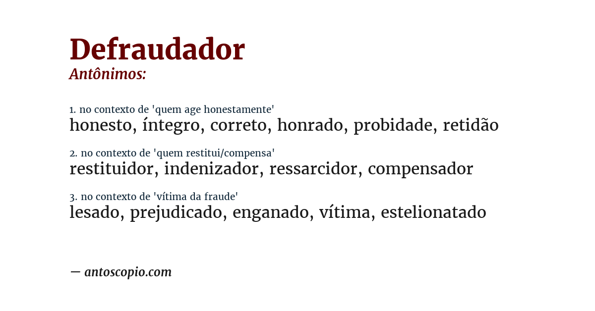 Antônimo de defraudador