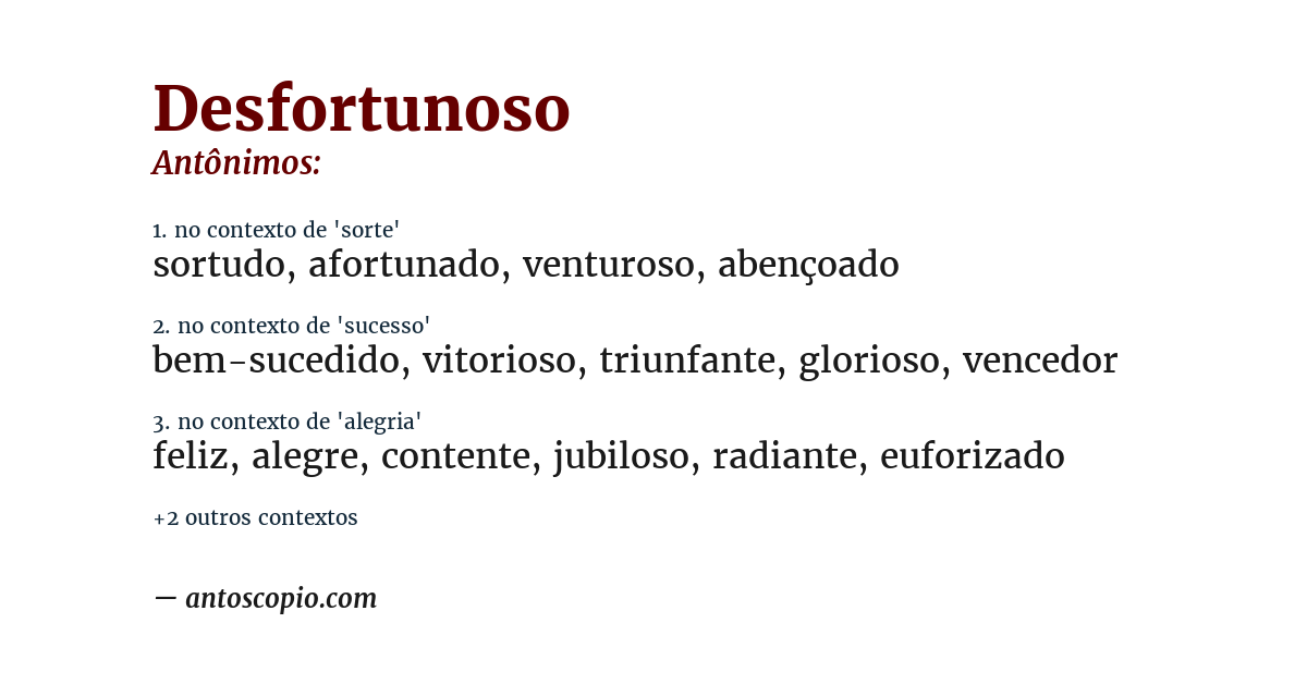 Antônimo de desfortunoso