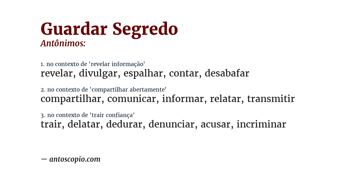 Antônimo de guardar segredo