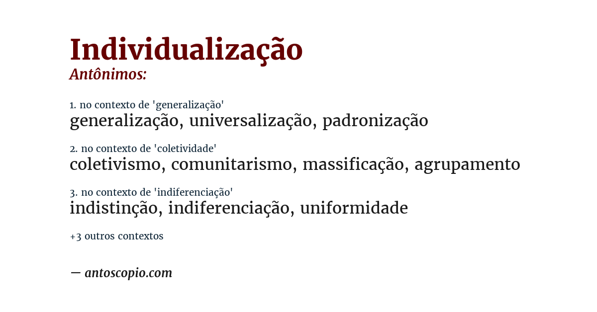 Antônimo de individualização