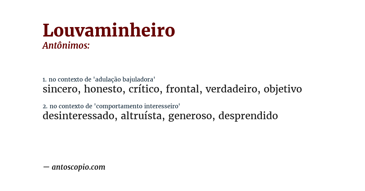 Antônimo de louvaminheiro