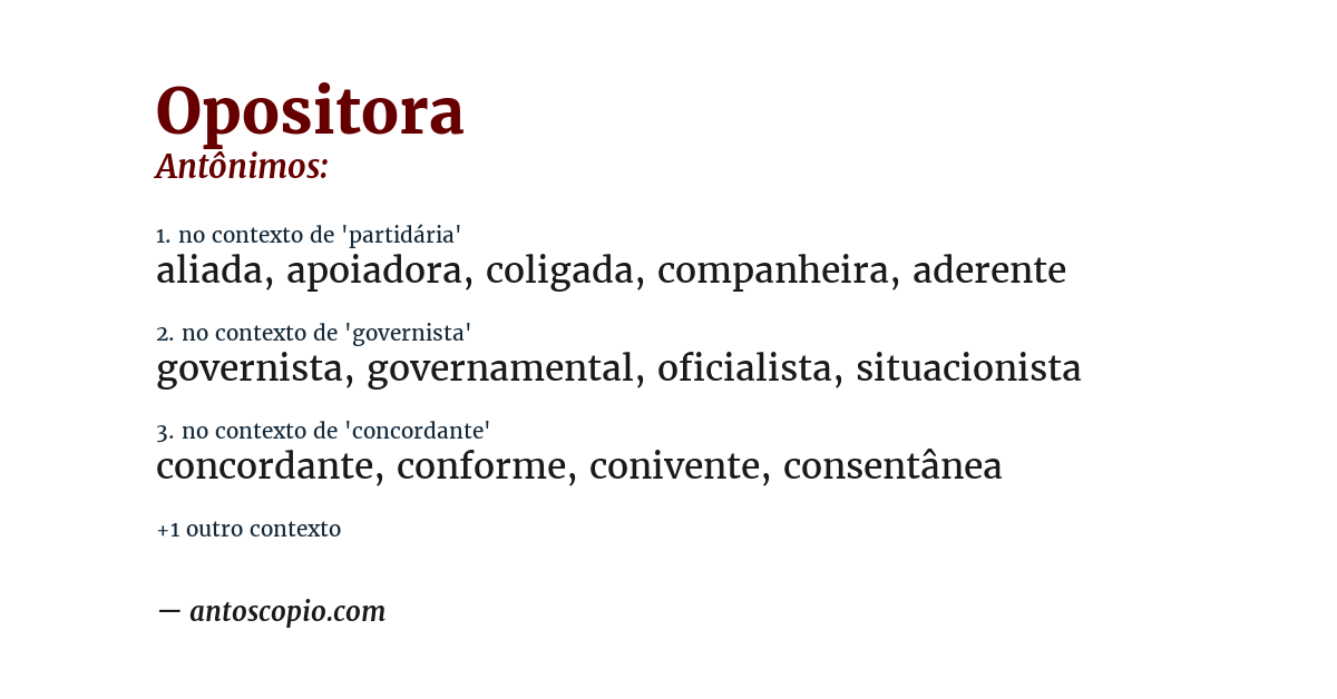 Antônimo de opositora