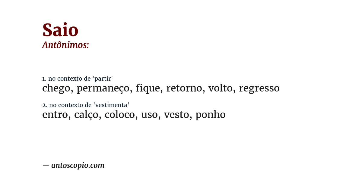 Antônimo de saio