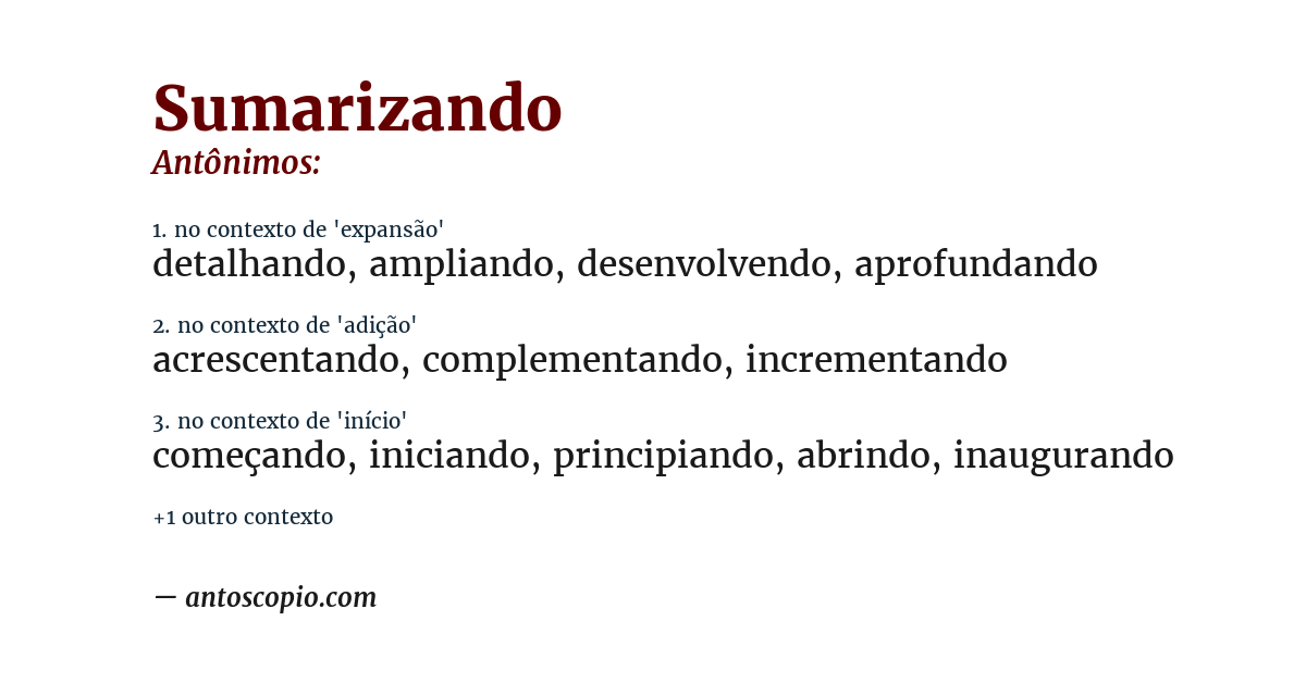 Antônimo de sumarizando