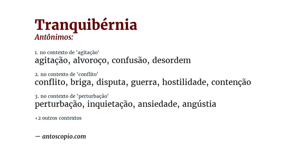 Antônimo de tranquibérnia