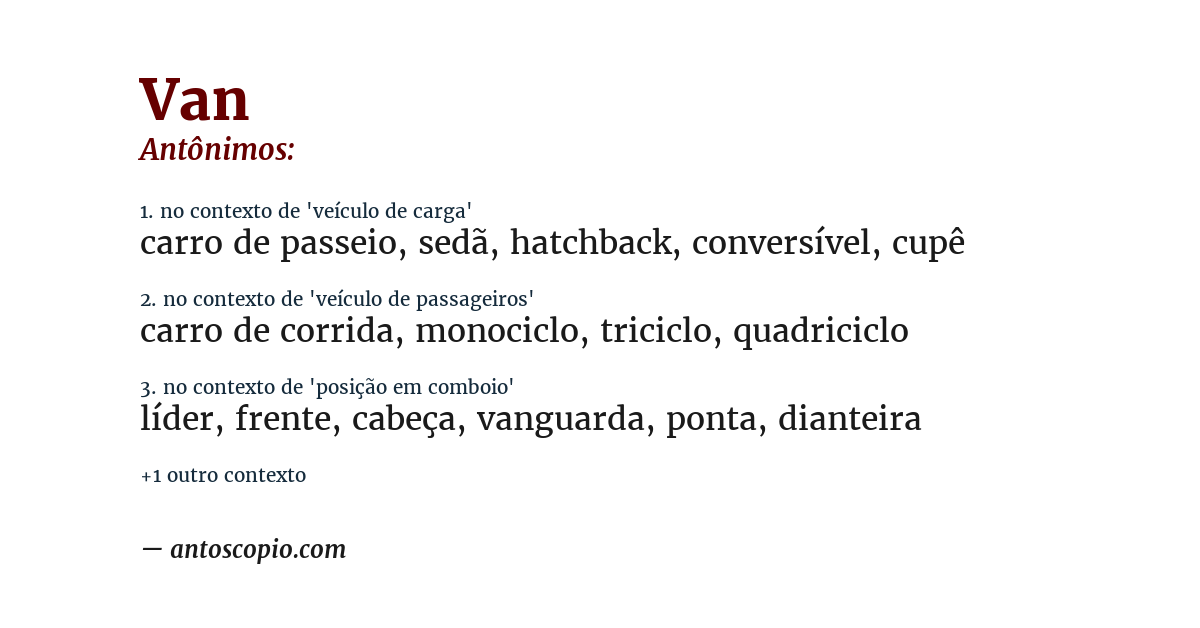 Antônimo de van