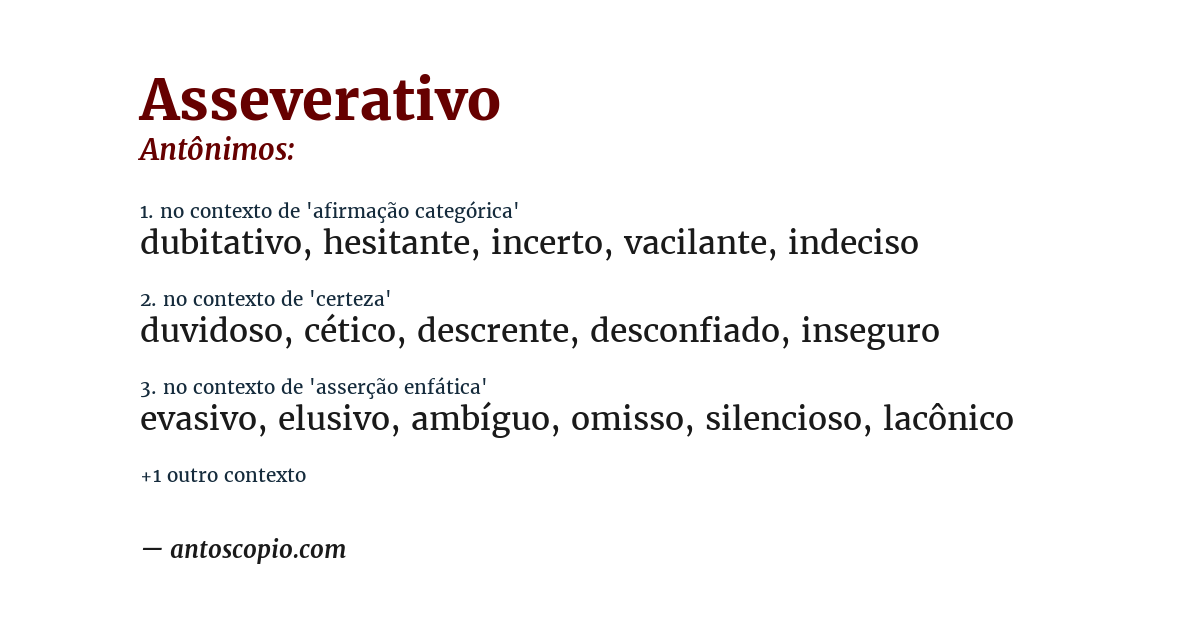 Antônimo de asseverativo