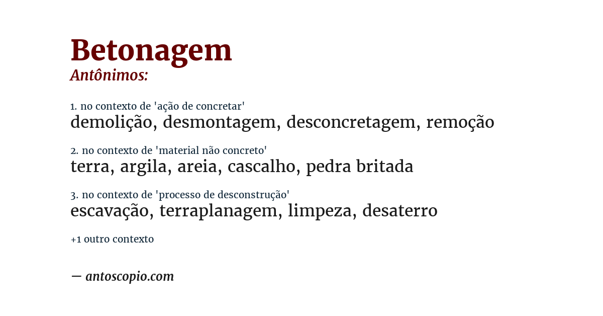 Antônimo de betonagem