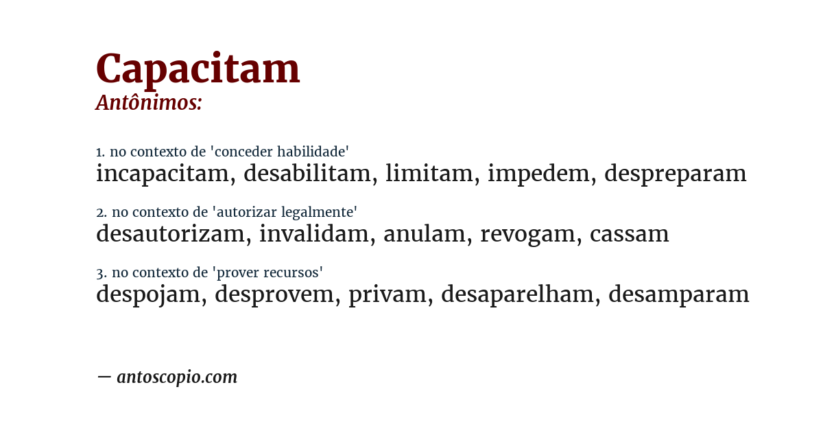 Antônimo de capacitam