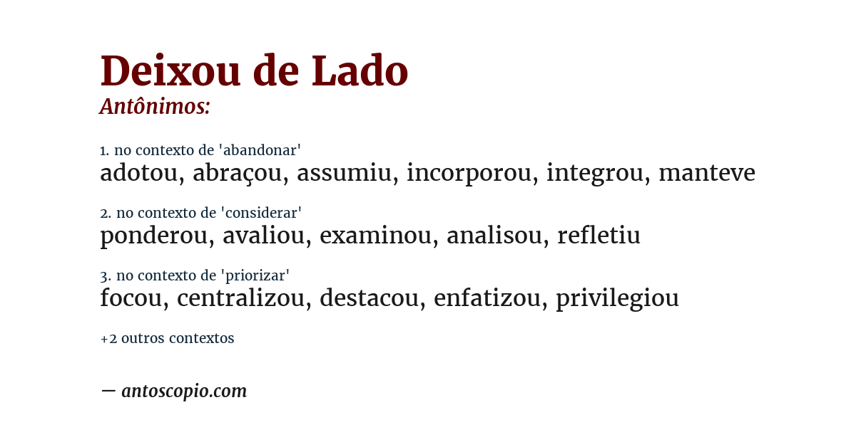 Antônimo de deixou de lado