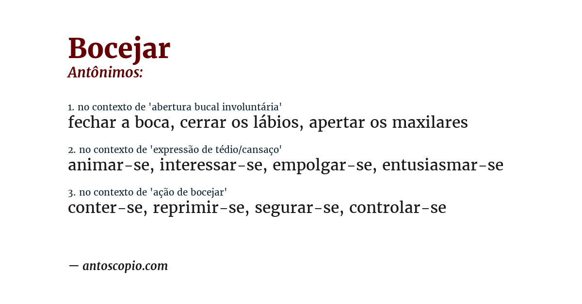 Antônimo de bocejar