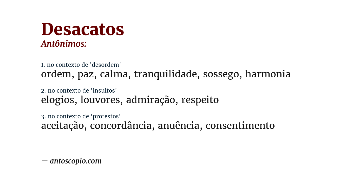 Antônimo de desacatos