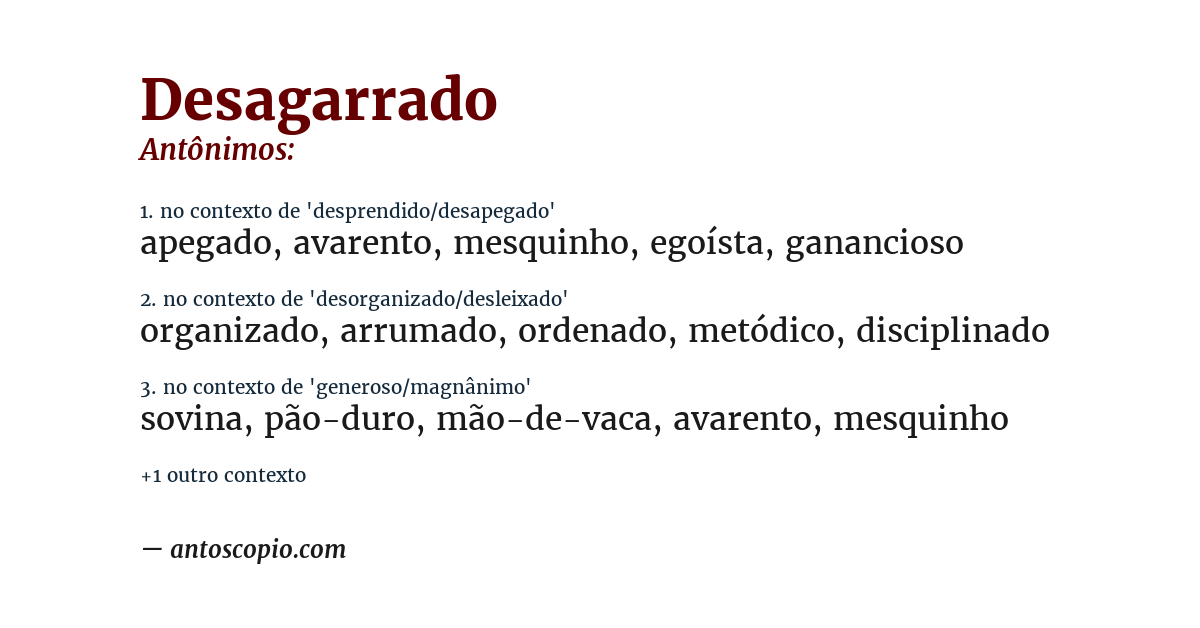 Antônimo de desagarrado