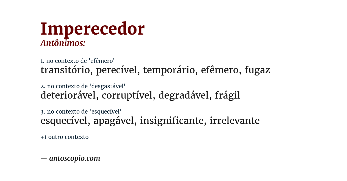 Antônimo de imperecedor