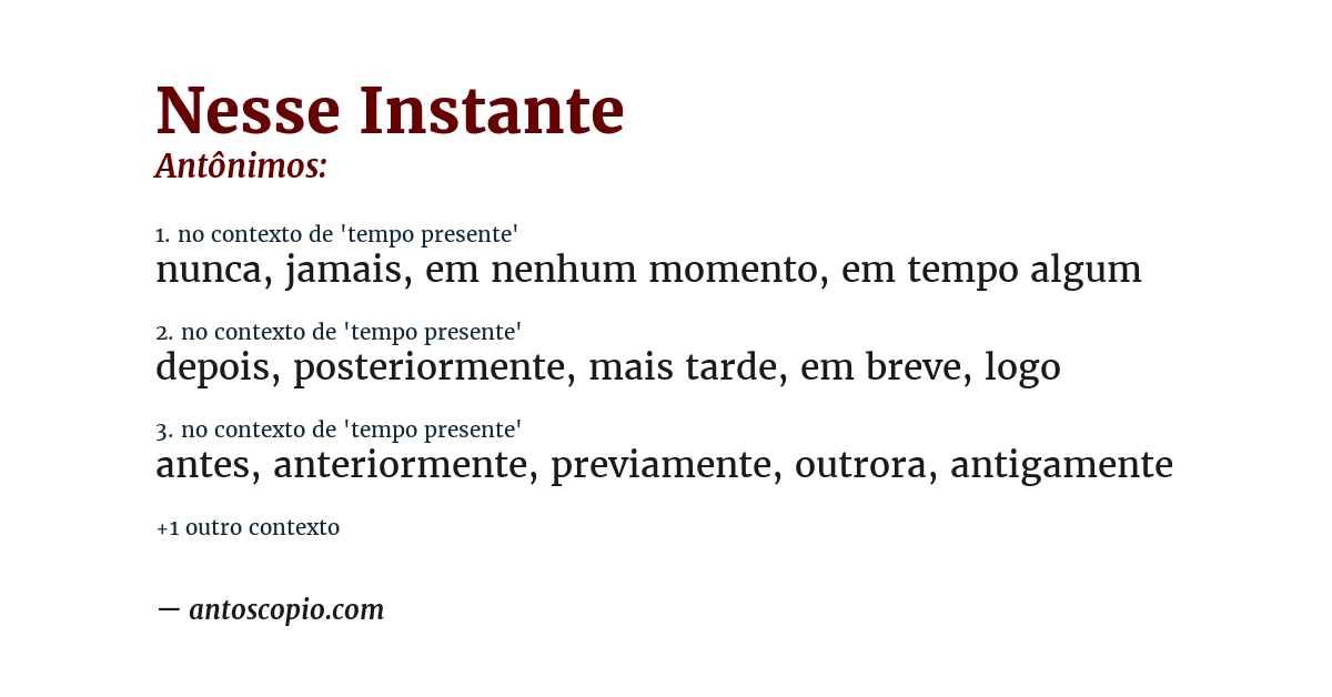 Antônimo de nesse instante