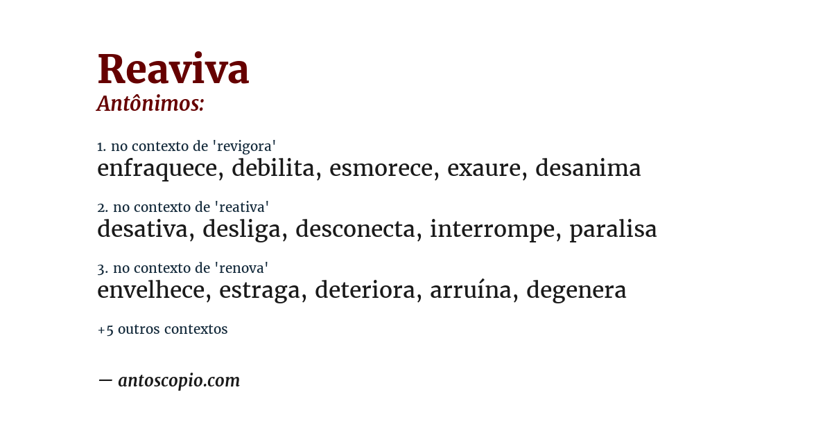 Antônimo de reaviva