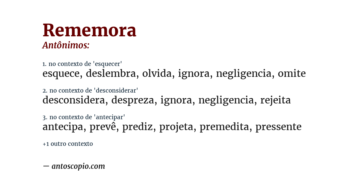 Antônimo de rememora